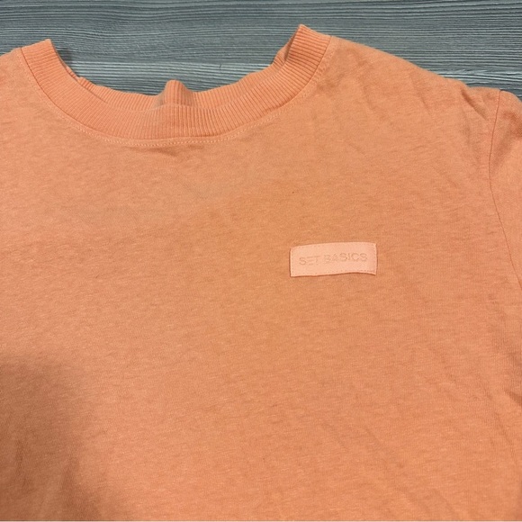 Set Active Orange Long Sleeve Cropped Tee & Sportbody Bike Shorts Workout Lounge - Picture 2 of 5